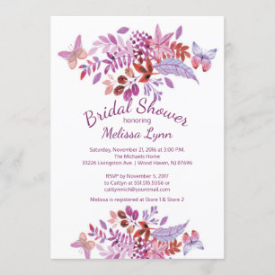 Invitación Bonito Mariposa Morada Floral Brigada Ducha