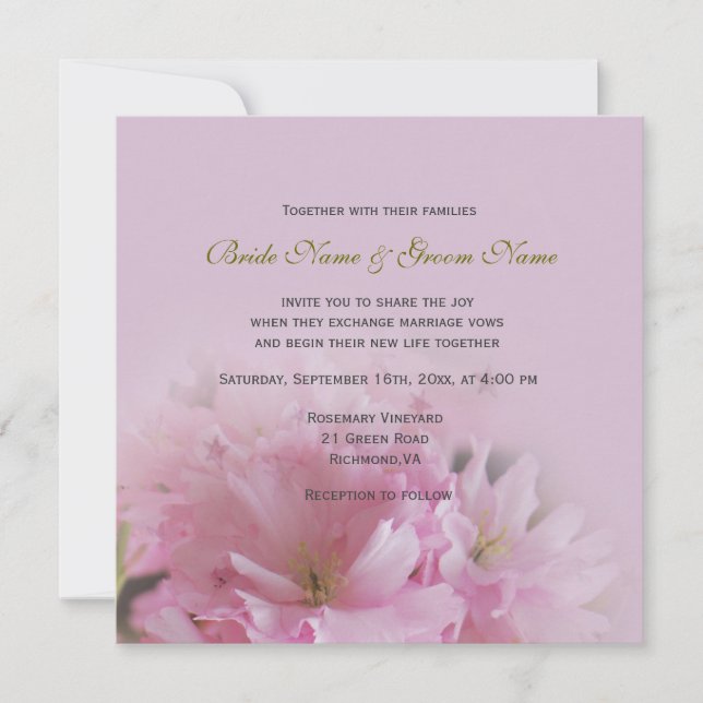 Invitación Bonito matrimonio primaveral en flor de cerezo ros (Anverso)