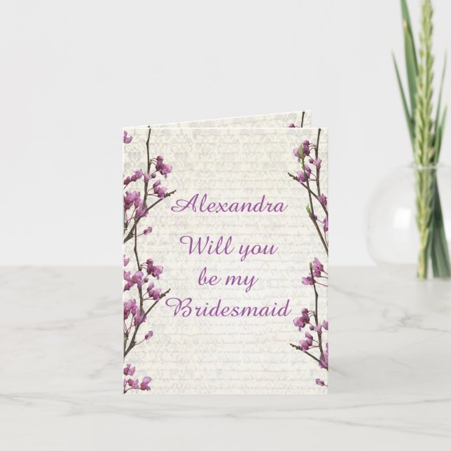 Invitación Bonito mauve blossom serás mi dama de honor (Anverso)