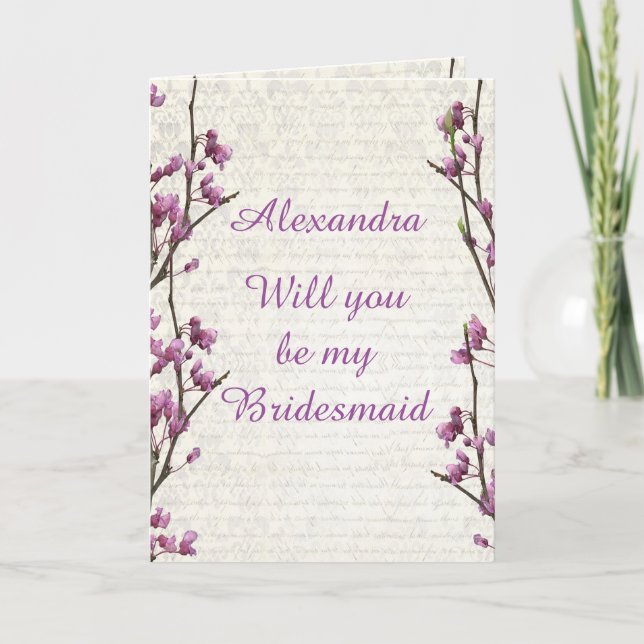 Invitación Bonito mauve blossom serás mi dama de honor (Anverso)