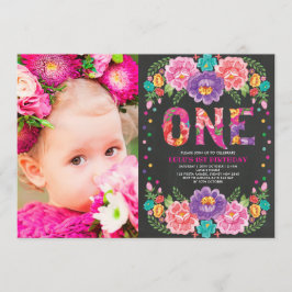 Invitación Bonito Mexicana Fiesta Flowers 1º cumpleaños foto