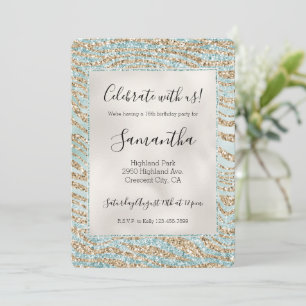 Invitación Bonito Mint Glitzy Sparkle Gold Zebra Purpurina  