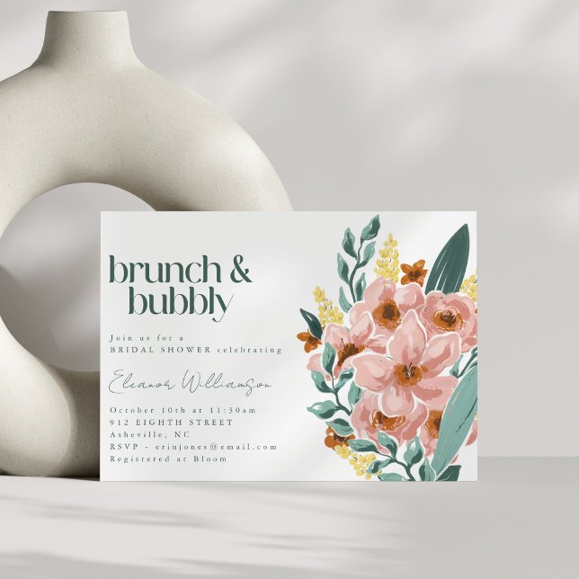 Invitación Bonito Mint Sage Rubor Brunch Floral Rosa Bubbly (Subido por el creador)