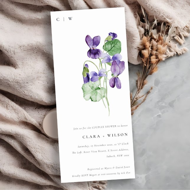 Invitación Bonito Moda Monograma Violeta Ducha Parejas Floral (Subido por el creador)