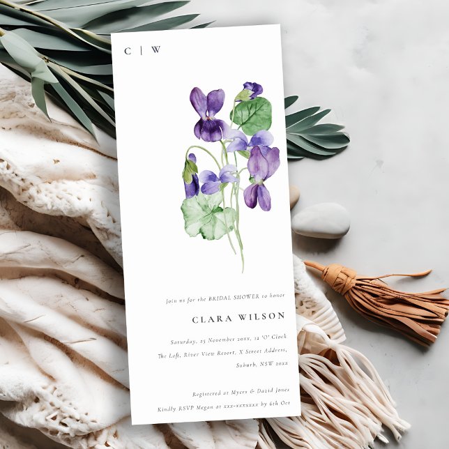 Invitación Bonito Moda Monograma Violeta Floral Ducha de novi (Subido por el creador)