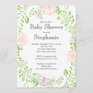 Invitación Bonito moderna Chica floral mariposa Baby Shower