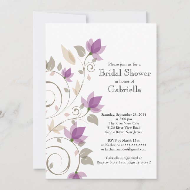 Invitación Bonito moderna Morada Floral Vine Bridal Shower (Anverso)