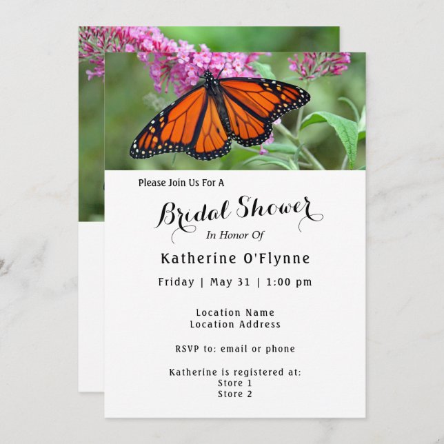 Invitación Bonito Monarca Mariposa Rosa Floral Brillante (Anverso / Reverso)