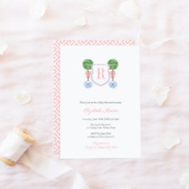 Invitación Bonito Monograma Chica Topiary Fiesta Baby Shower