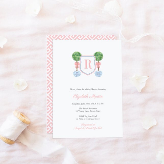 Invitación Bonito Monograma Chica Topiary Fiesta Baby Shower (Subido por el creador)