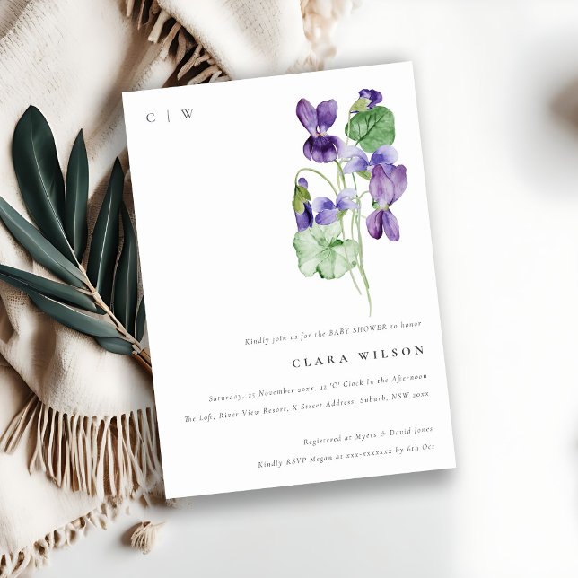 Invitación Bonito Monograma Violet Floral Bunch Baby Shower (Subido por el creador)