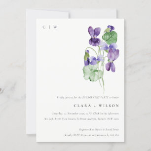 Invitación Bonito Monograma Violet Floral Bunch Engagement