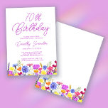 Invitación Bonito Morado Flor silvestre Adulto 60 cumpleaños<br><div class="desc">Un borde de flores silvestres de bonito decora el fondo de esta invitación de cumpleaños número 60. Las flores moradas, azules, amarillas y naranjas crean un diseño colorido y feliz para celebrar este cumpleaños histórico. La caligrafía púrpura moderna y sencilla aporta un toque de moda para mantenerla fresca. El flujo...</div>