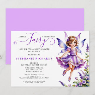 Invitación Bonito Morado Flower Fairy Baby Shower Floral