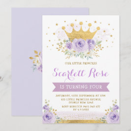 Invitación Bonito Morado Lilac Princesa de Oro Cumpleaños de 