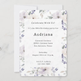 Invitación Bonito Morado Marfil Lavender Flores Cumpleaños