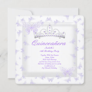 Invitación Bonito Morado Quinceanera Fiesta Tiara Butterfly
