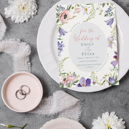 Invitación Bonito Morado Rubor Rosa Floral Border Boda Inv