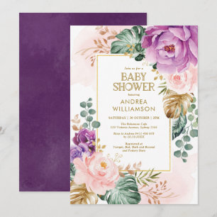 Invitación Bonito Morado Rubor Tropical Boho Moda Baby Shower