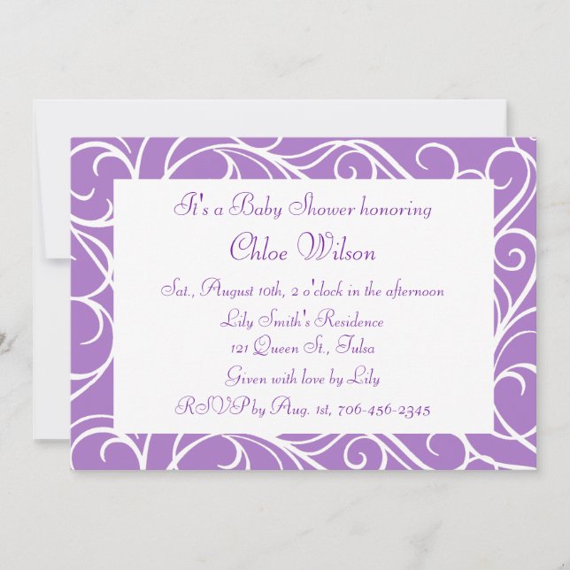 Invitación Bonito Morado Swirls (Anverso)