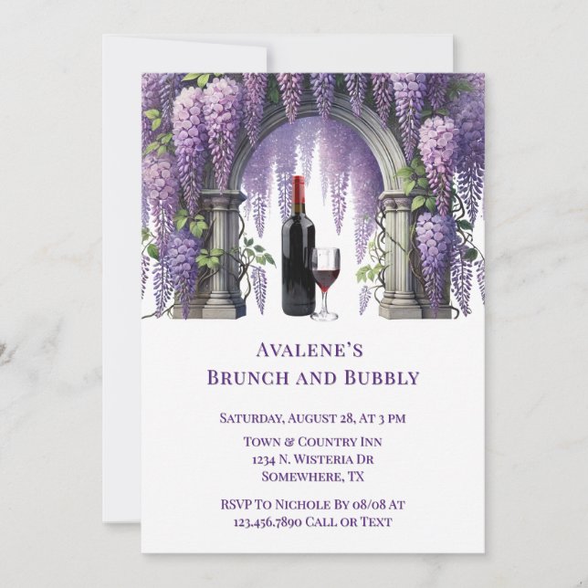 Invitación Bonito Morado Wisteria Arch Brunch y Bubbly (Anverso)