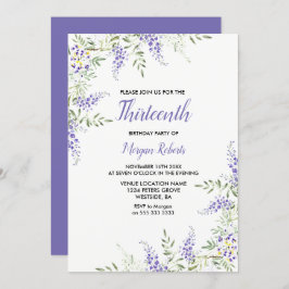 Invitación Bonito Morple Lavender Floral 13th Birthday Invite