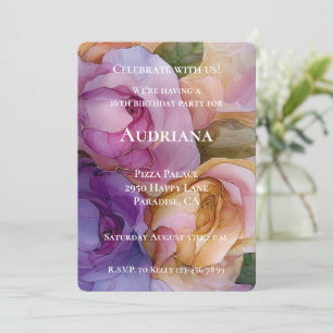 Invitación Bonito Morple Pink Gold Floral 16 cumpleaños