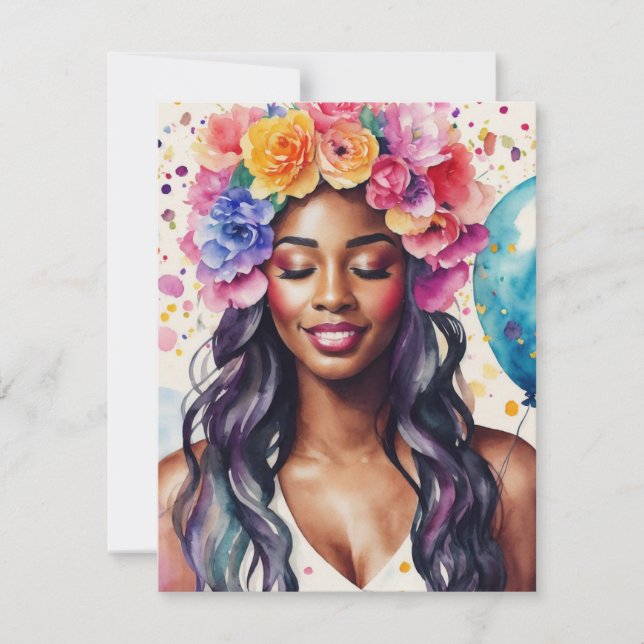 Invitación Bonito Mujer negra Fiesta de globos coloridos (Anverso)