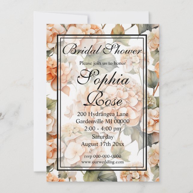 Invitación Bonito naranja blanco floral Ducha de novia (Anverso)