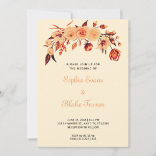 Invitación Bonito Naranja Bohemian Boda Amarillo Floral