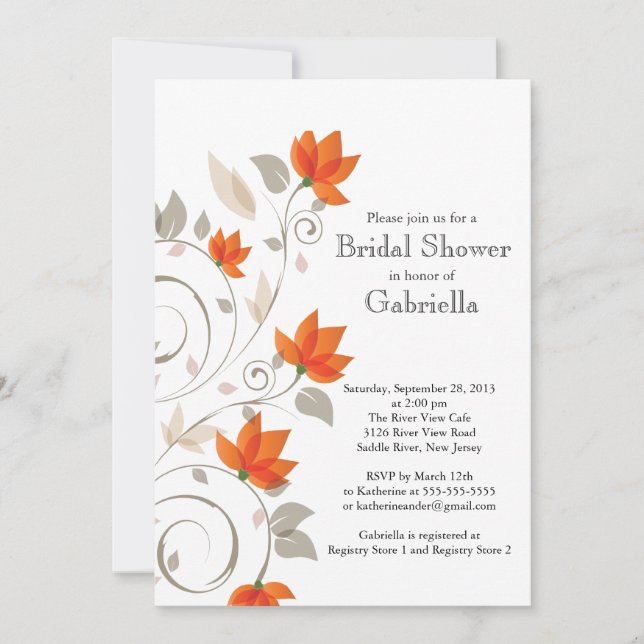 Invitación Bonito Naranja moderno Vino Floral Ducha Bridal (Anverso)