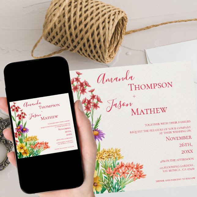 Invitación Bonito Naranja morado amarillo Flores silvestres B (Subido por el creador)