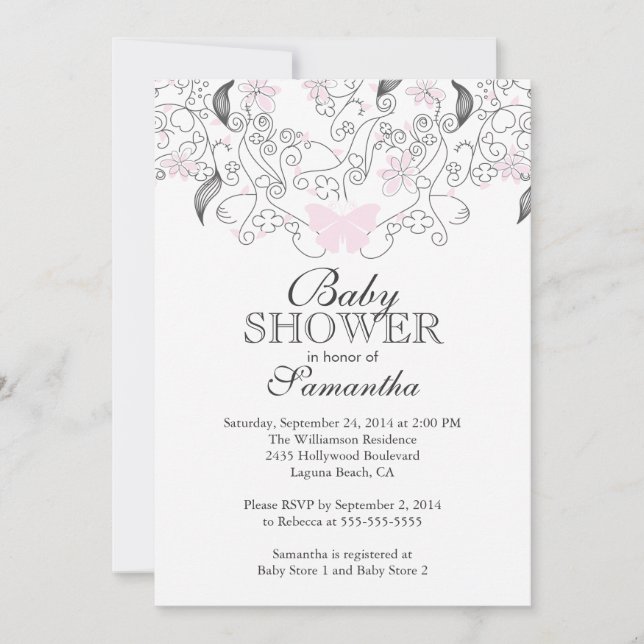 Invitación Bonito Niña Mariposa Rosa Baby Shower (Anverso)