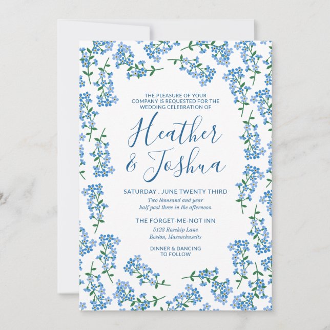 Invitación Bonito Olvídenme No Boda Floral (Anverso)