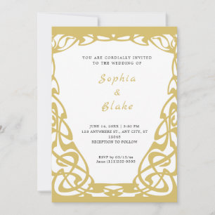Invitación Bonito Oro y Boda Art Deco Blanco