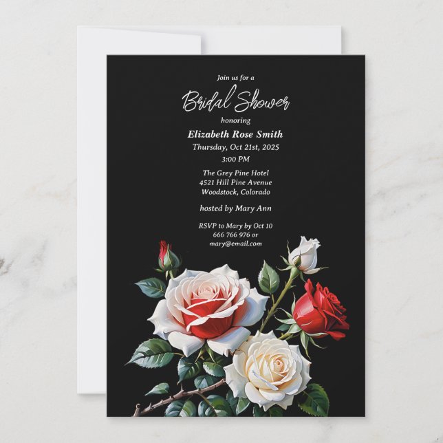 Invitación Bonito oscuro rosa rosas rojas blancas rojas ducha (Anverso)