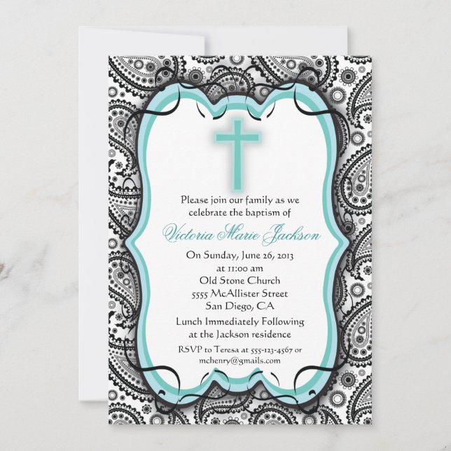 Invitación Bonito Paisley Baptism/Invitación a la Cristiandad (Anverso)