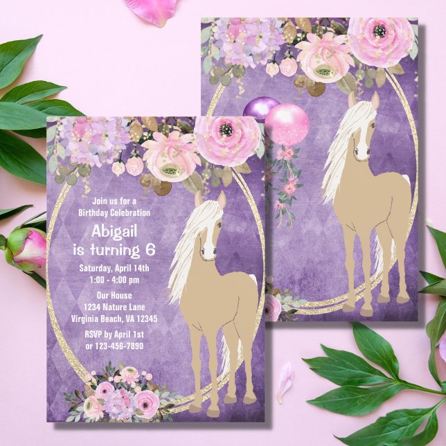 Invitación Bonito Palomino Flores Púrpura Púrpura Caballo Cum (Subido por el creador)