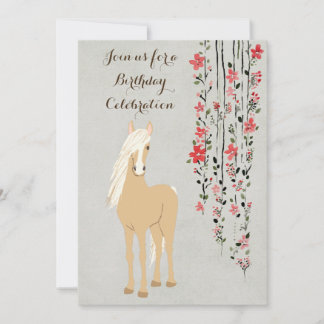 Invitación Bonito Palomino Pony y Flores Cumpleaños