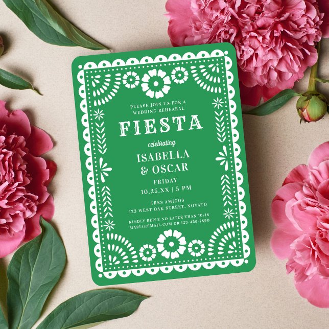 Invitación Bonito Papel Verde Picado Boda Ensayo Cena (Subido por el creador)