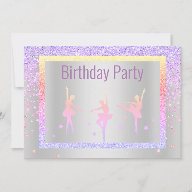 Invitación Bonito Pastel Ballerina Sparkle Niños Cumpleaños (Anverso)