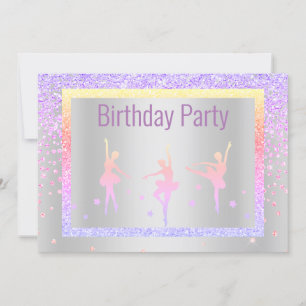 Invitación Bonito Pastel Ballerina Sparkle Niños Cumpleaños