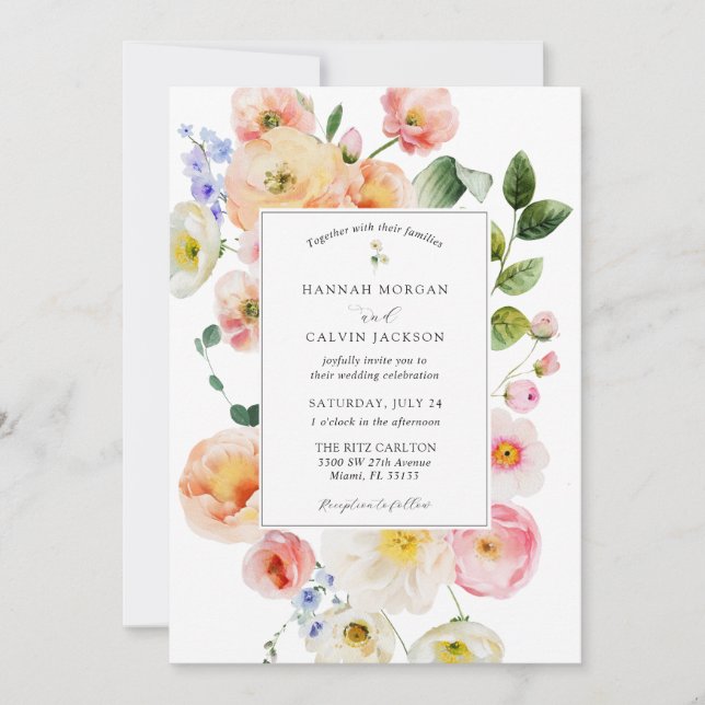 Invitación Bonito Pastel Boda Floral (Anverso)