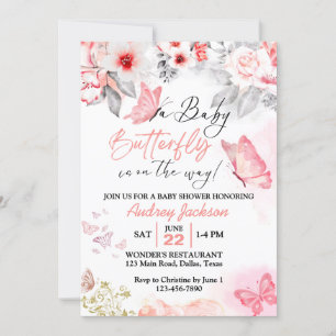 Invitación Bonito Pastel Chica Mariposa Baby Shower Invitatia