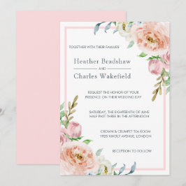 Invitación Bonito Pastel de color de agua rosa Boda floral