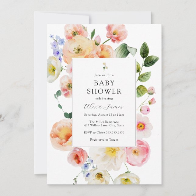 Invitación Bonito Pastel Floral Baby Shower (Anverso)