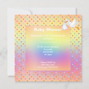 INVITACIÓN BONITO PASTEL RAINBOW SPOT BABY SHOWER STORK
