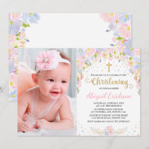 Invitación Bonito Pastel Watercolor Floral Chica Christening
