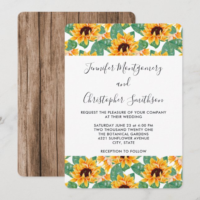 Invitación Bonito Patrón girasol Boda amarillo y verde (Anverso / Reverso)