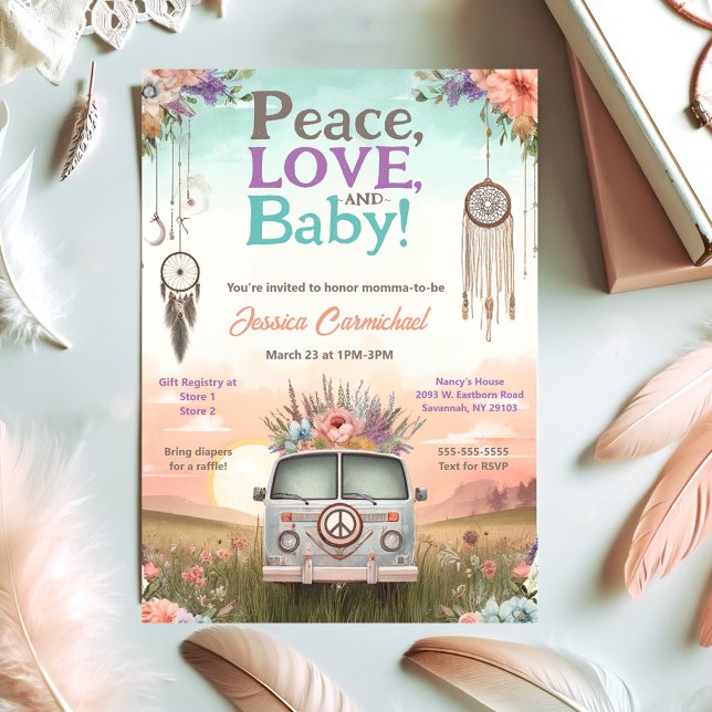 Invitación Bonito Paz y Paz Azul, Amor y Baby Shower (Subido por el creador)